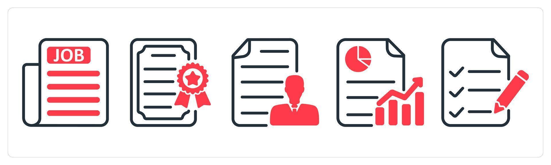 A set of 5 business icons as job newspaper, business license, employee details vector