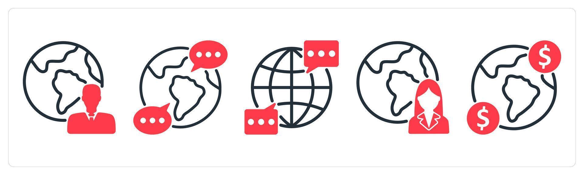 A set of 5 business icons as global business, global communication, income vector