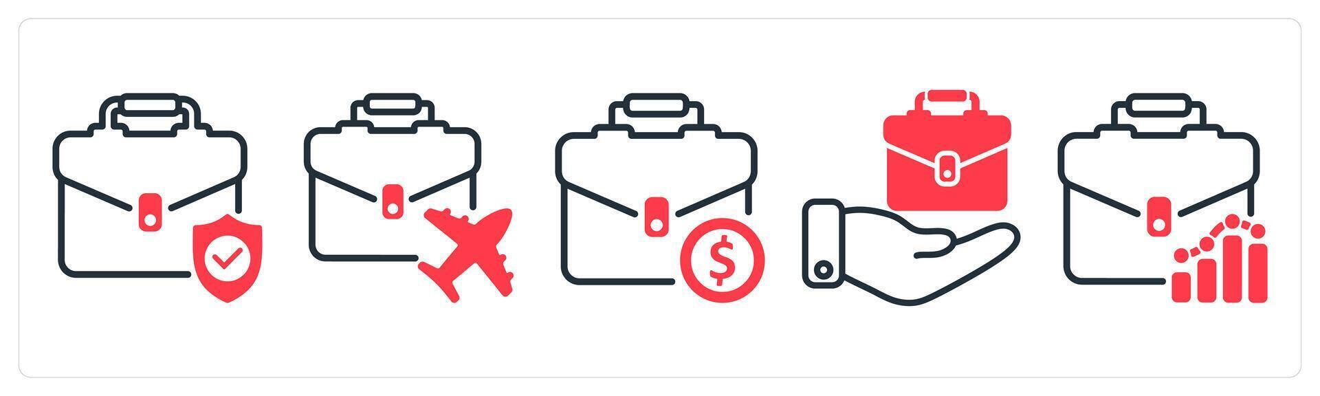 A set of 5 business icons as business protection, business travel, work vector
