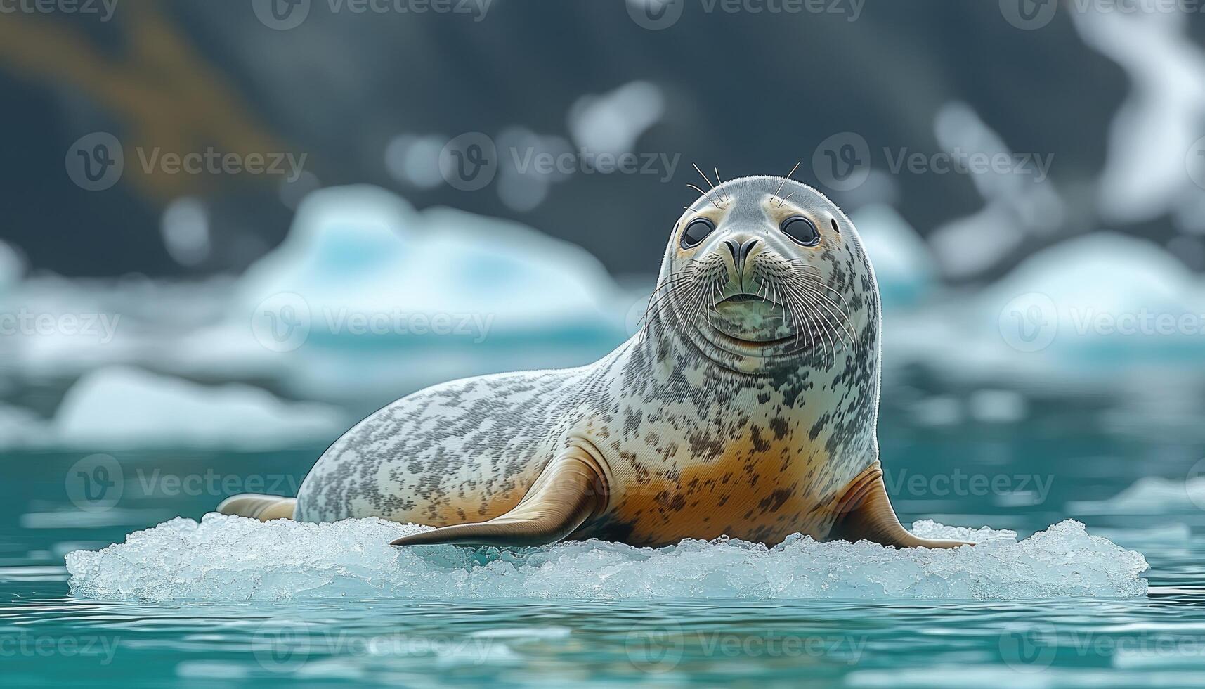 Leopard Seal Resting on a Glacial Ice Floe photo