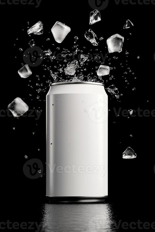 White Can and Surrounded By Falling Ice Cubes photo