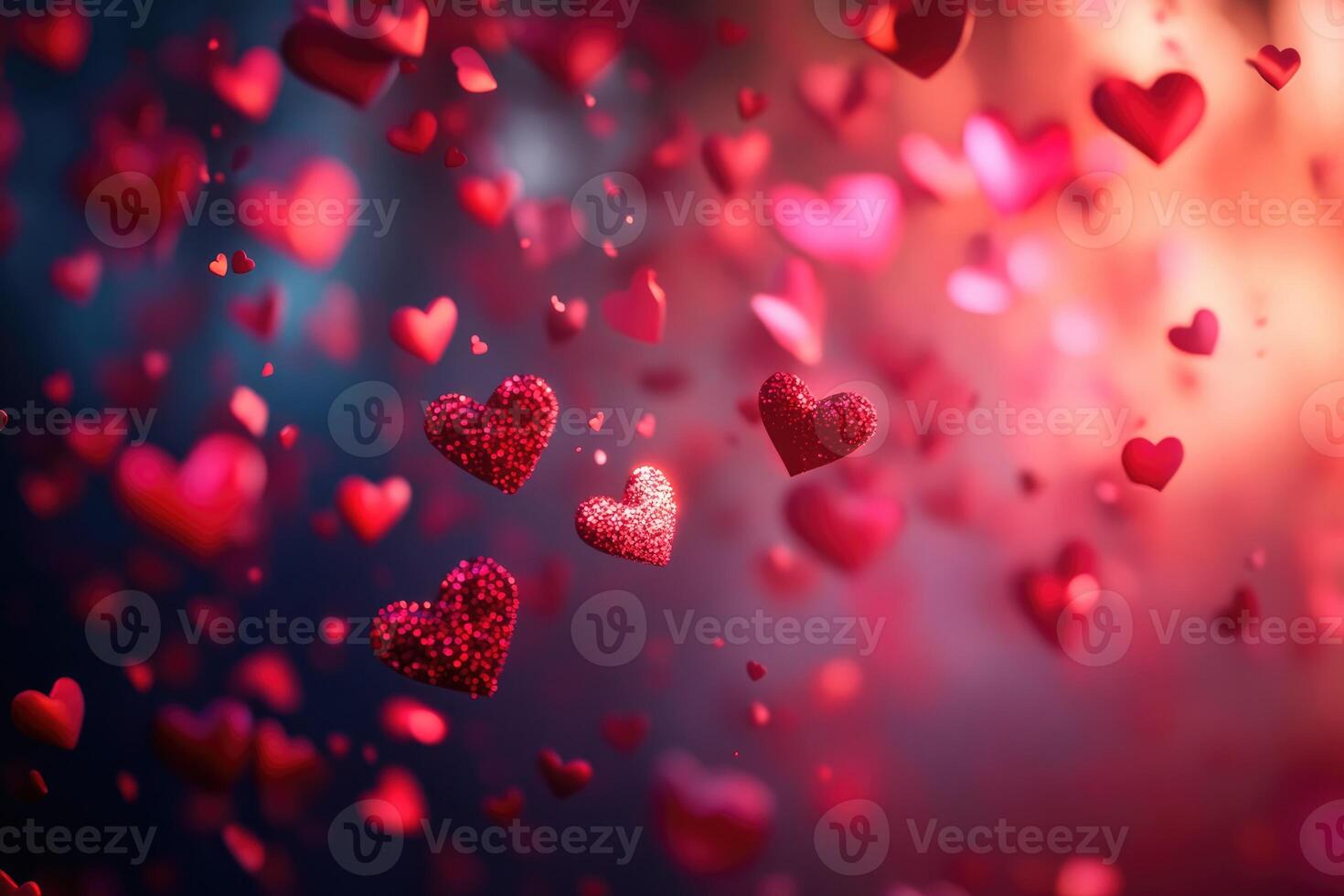Red Glittering Hearts Falling Romantic Background photo