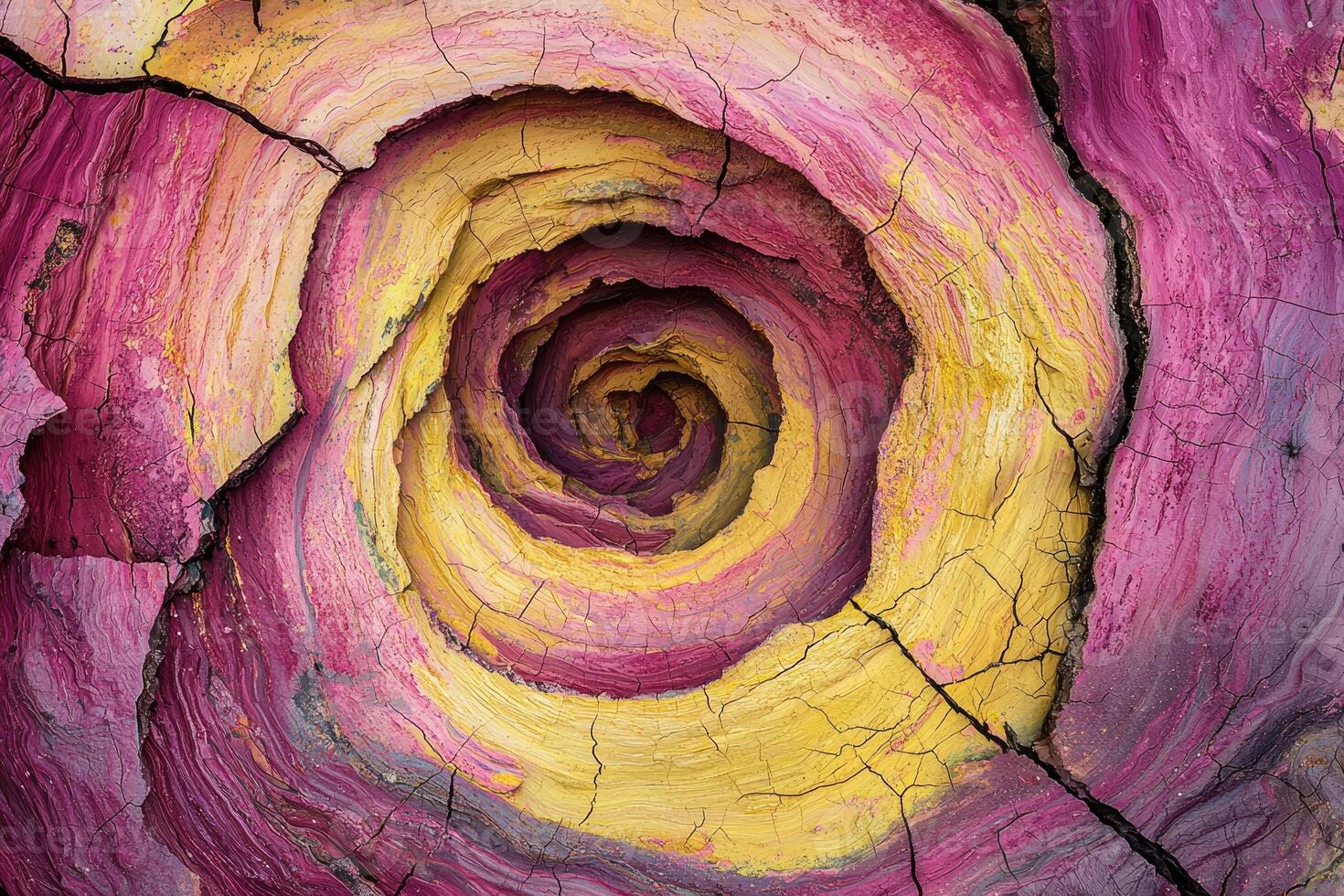 Abstract Swirling Rose Pattern in Yellow and Purple Hues photo