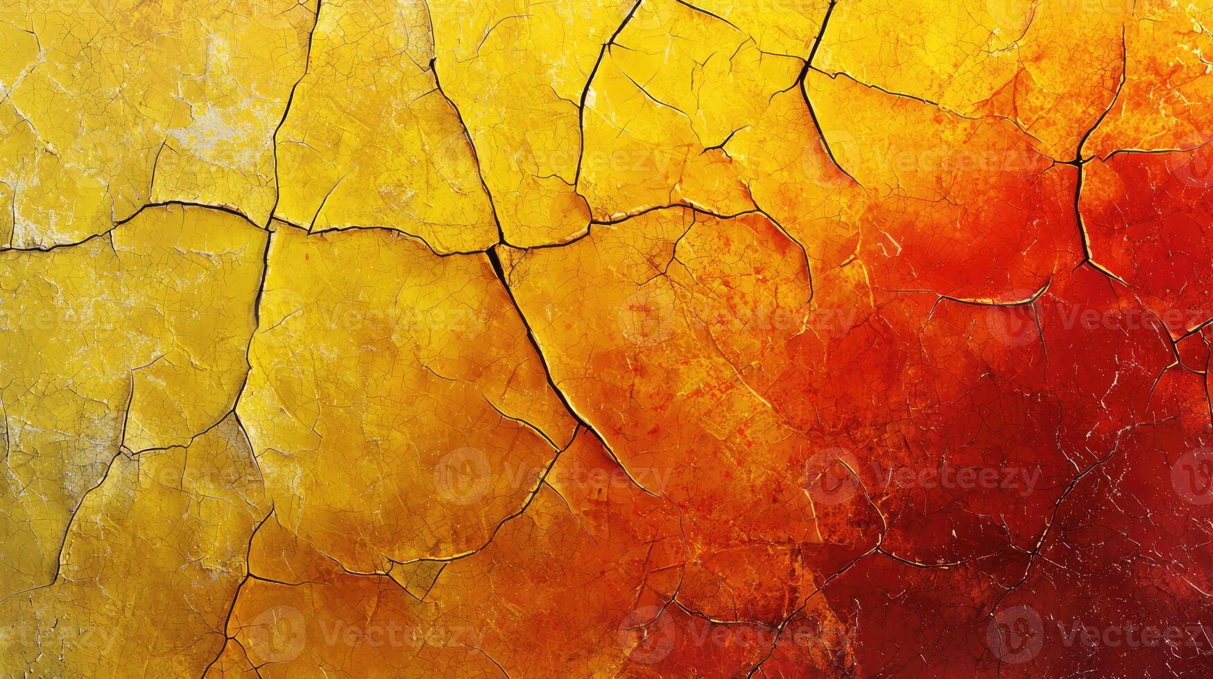 Abstract Cracked Paint Texture in Yellow and Red Hues photo