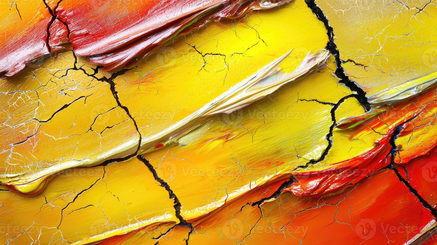 Abstract Crackled Yellow and Red Oil Painting photo