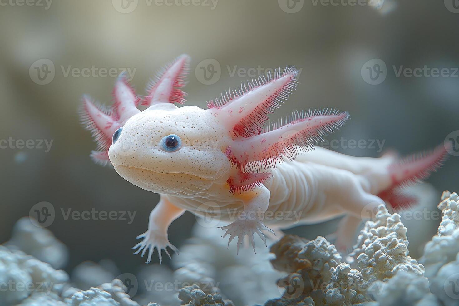 A White Axolotl with Pink Gills in Aquatic Habitat photo