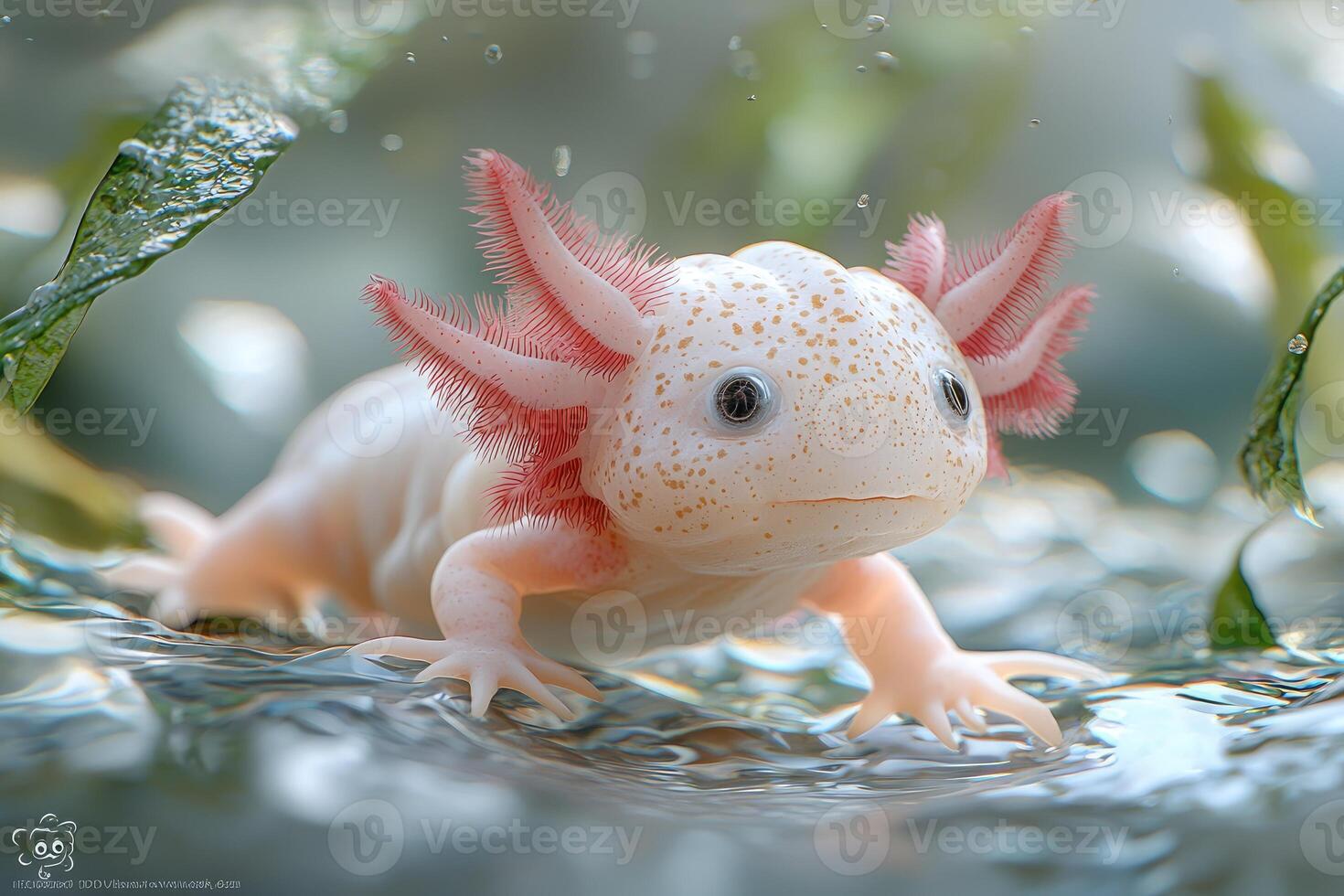 An Adorable Albino Axolotl In Aquatic Habitat photo