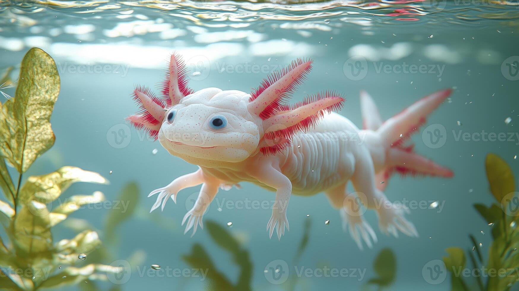 Axolotl swimming underwater in an aquatic environment photo
