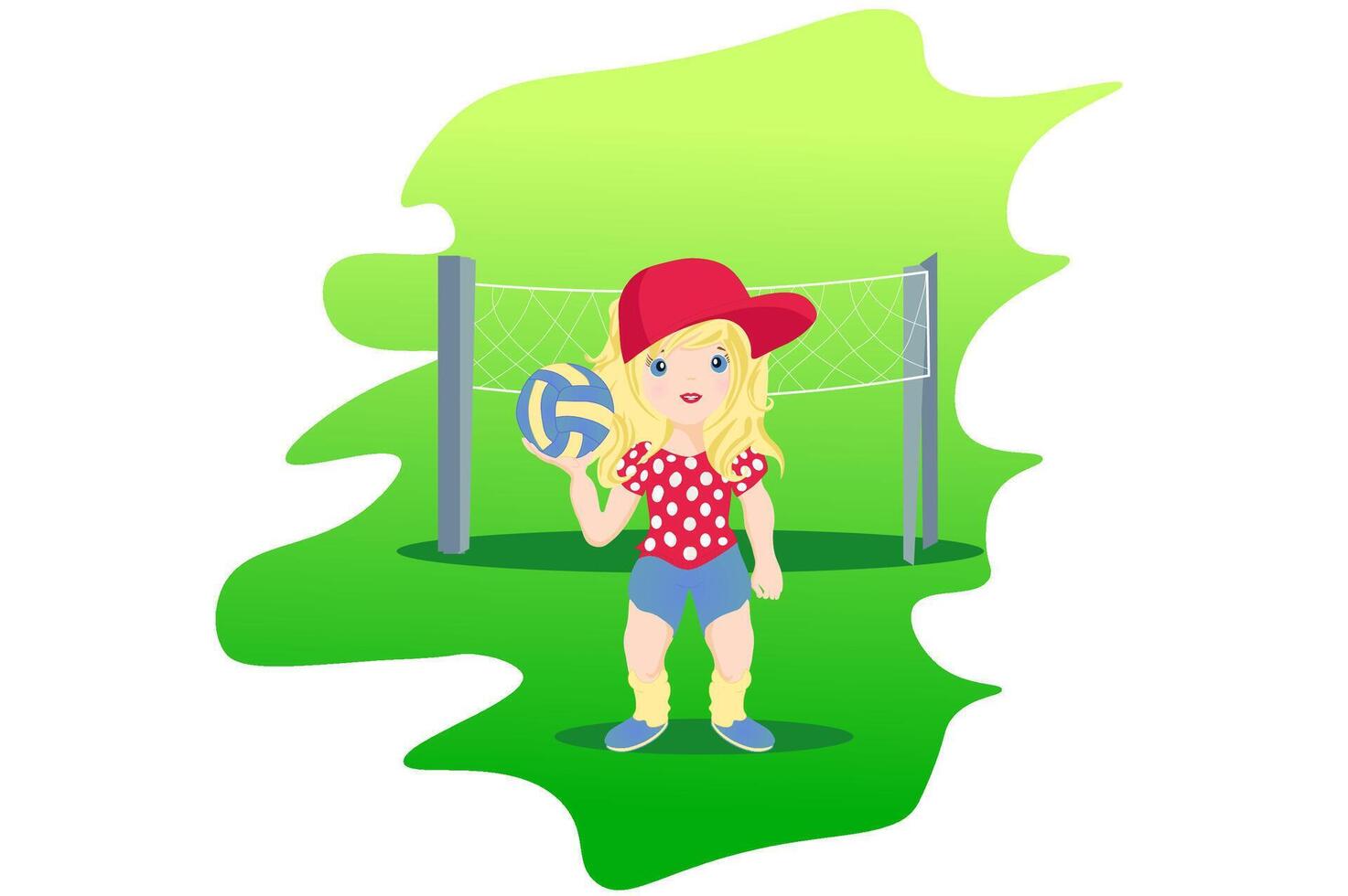 A girl with a ball stands on the play field for volleyball vector