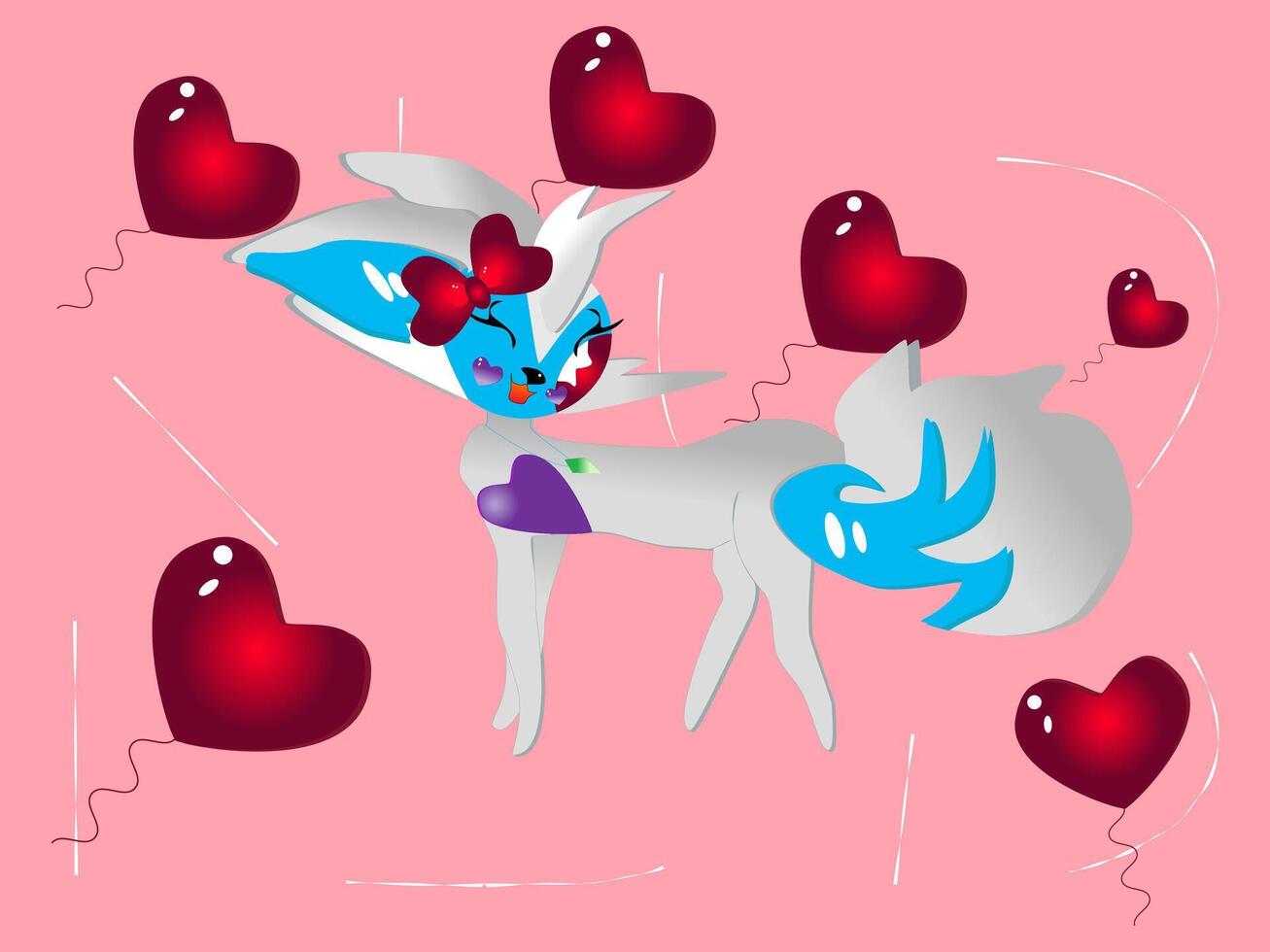 Kawaii fox cartoon on a pink background.Valentines day concept. vector