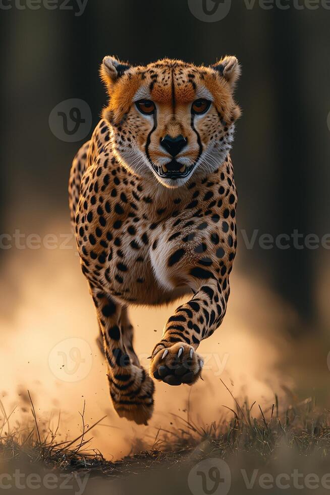 Cheetah Running Towards The Camera At Sunset photo