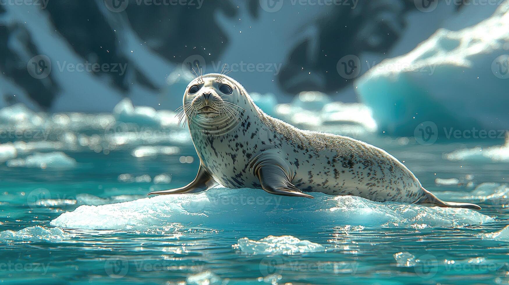 Leopard Seal Pup Rests on Arctic Ice Flow photo