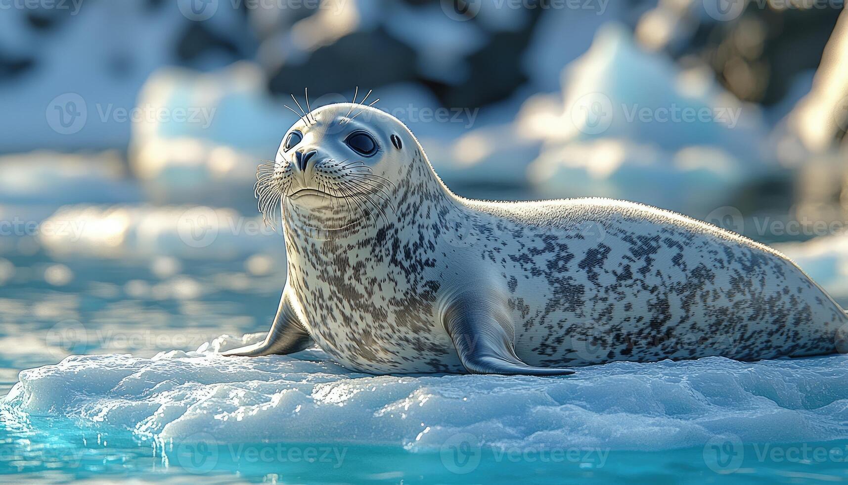 Leopard Seal Pup Resting on Arctic Ice Flow photo