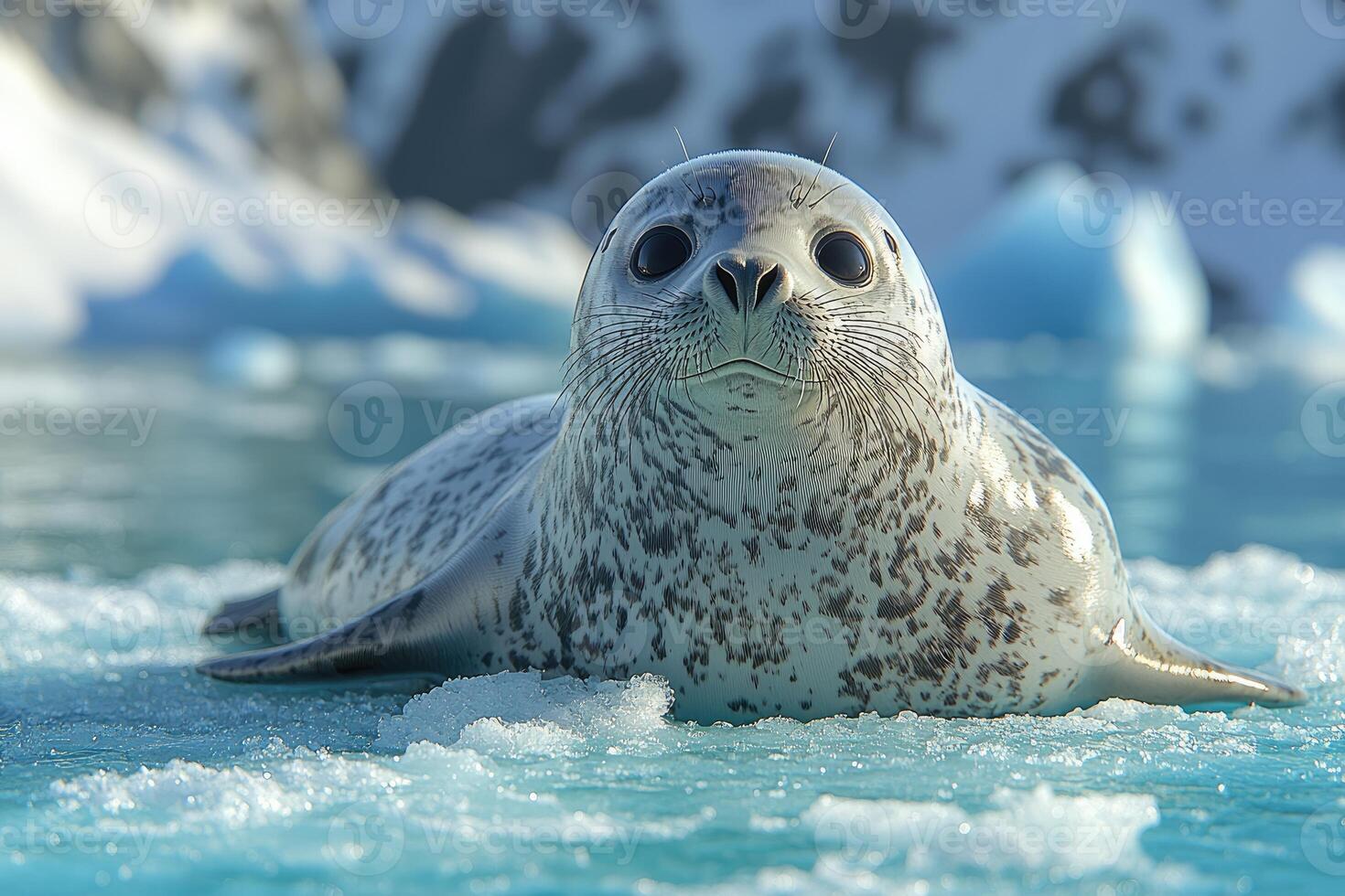 Leopard Seal Pup Rests on Antarctic Ice photo
