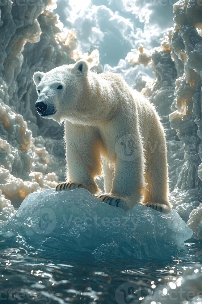 Majestic Polar Bear Stands on Icy Floe in Arctic Waters photo