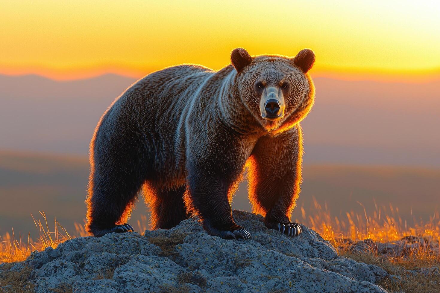 Majestic Brown Bear at Sunset Mountaintop photo