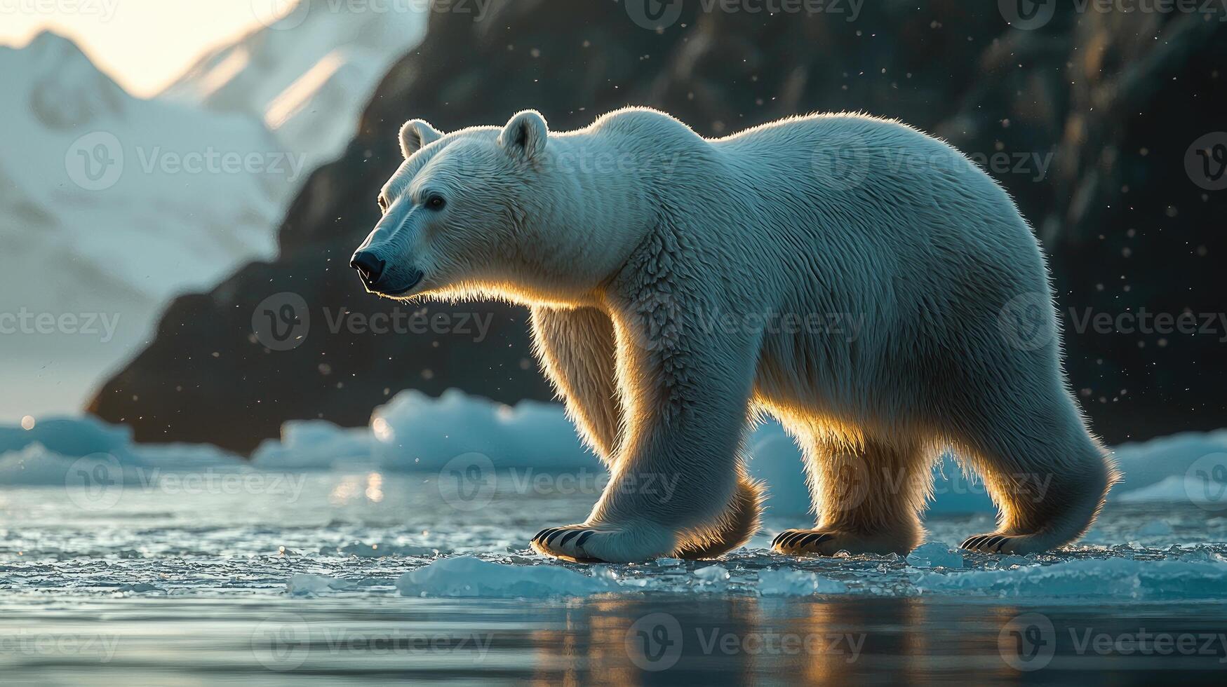 Majestic Polar Bear Walking Arctic Ice photo