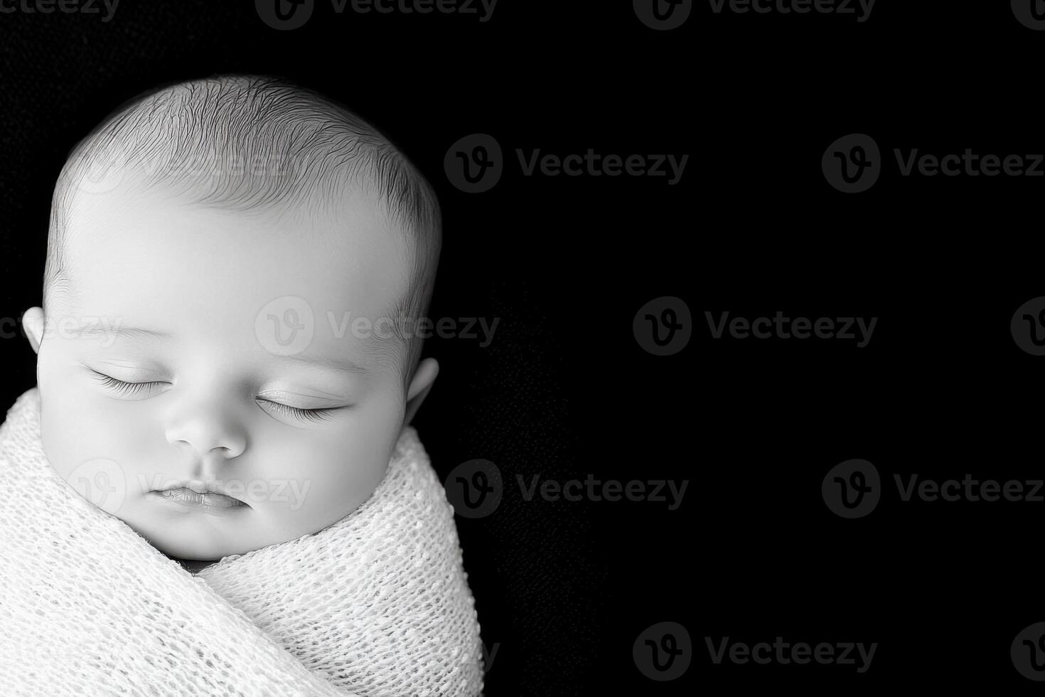 Newborn baby sleeping peacefully in a soft blanket with gentle lighting and a blurred background in a minimalist style photo