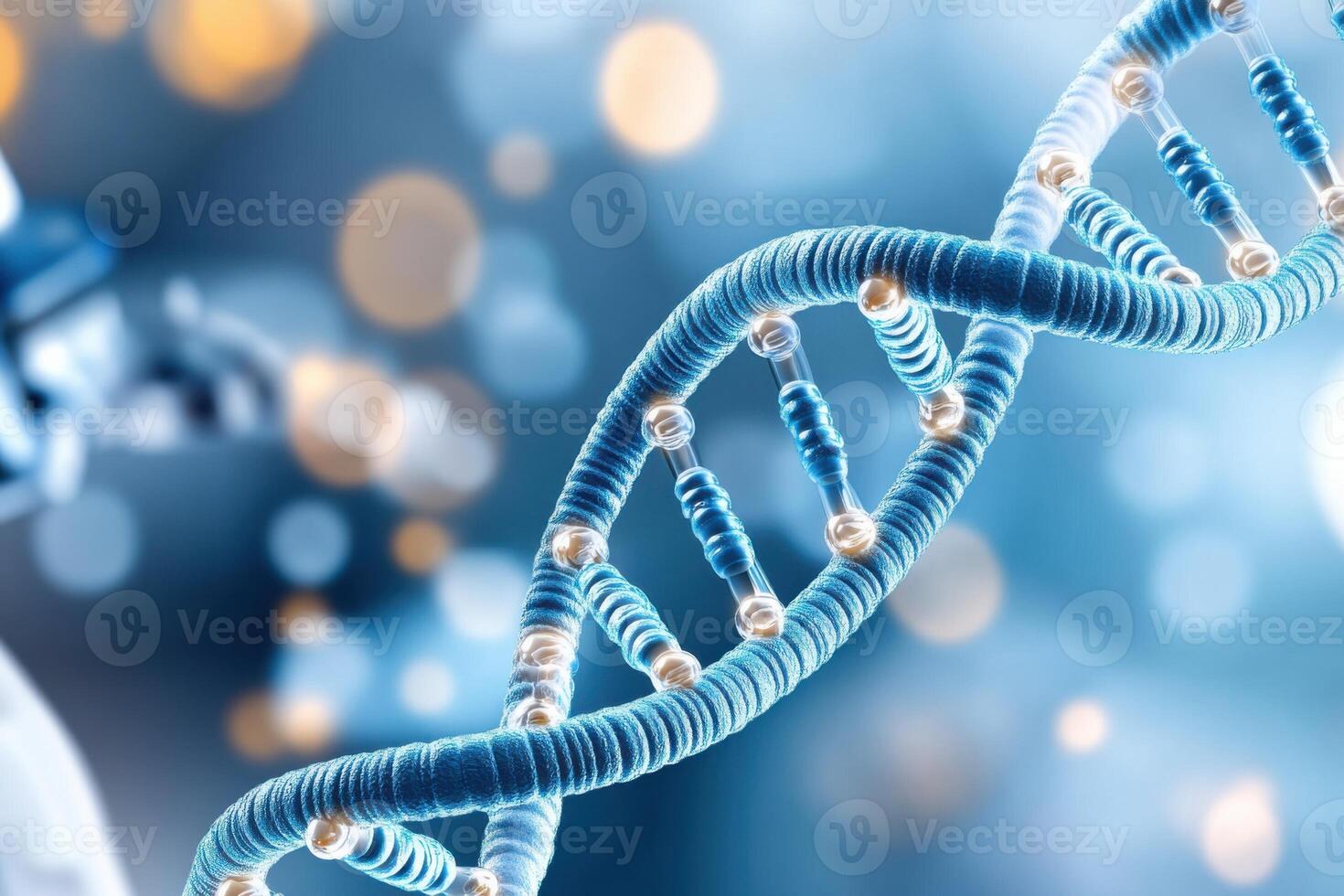 Scientist in white lab coat exploring peptide molecules through advanced microscope in a high-tech laboratory setting photo