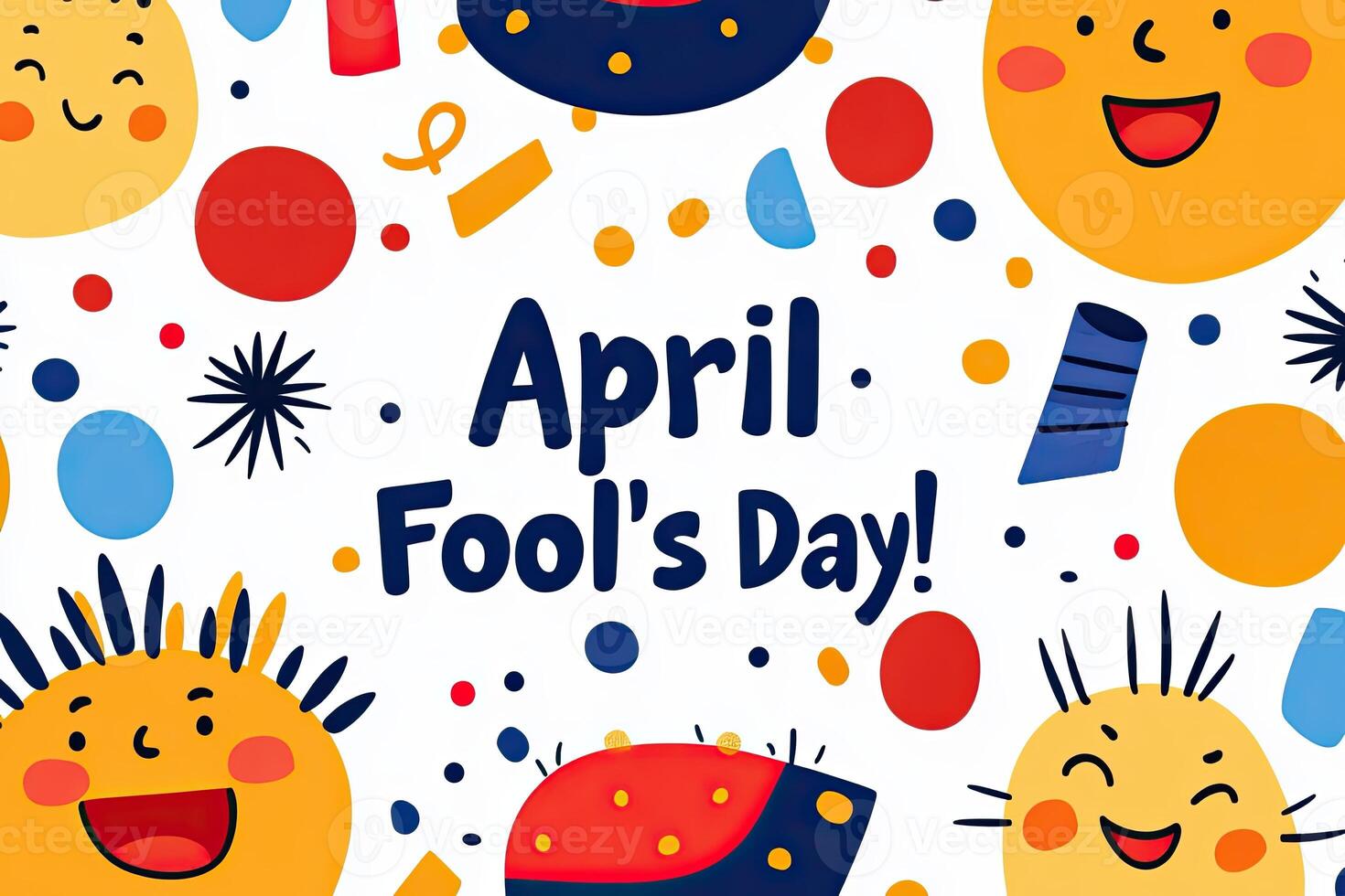 Celebrate April Fools Day with a vibrant comic-style poster featuring playful pranks and cheerful doodles for festive fun and laughter photo