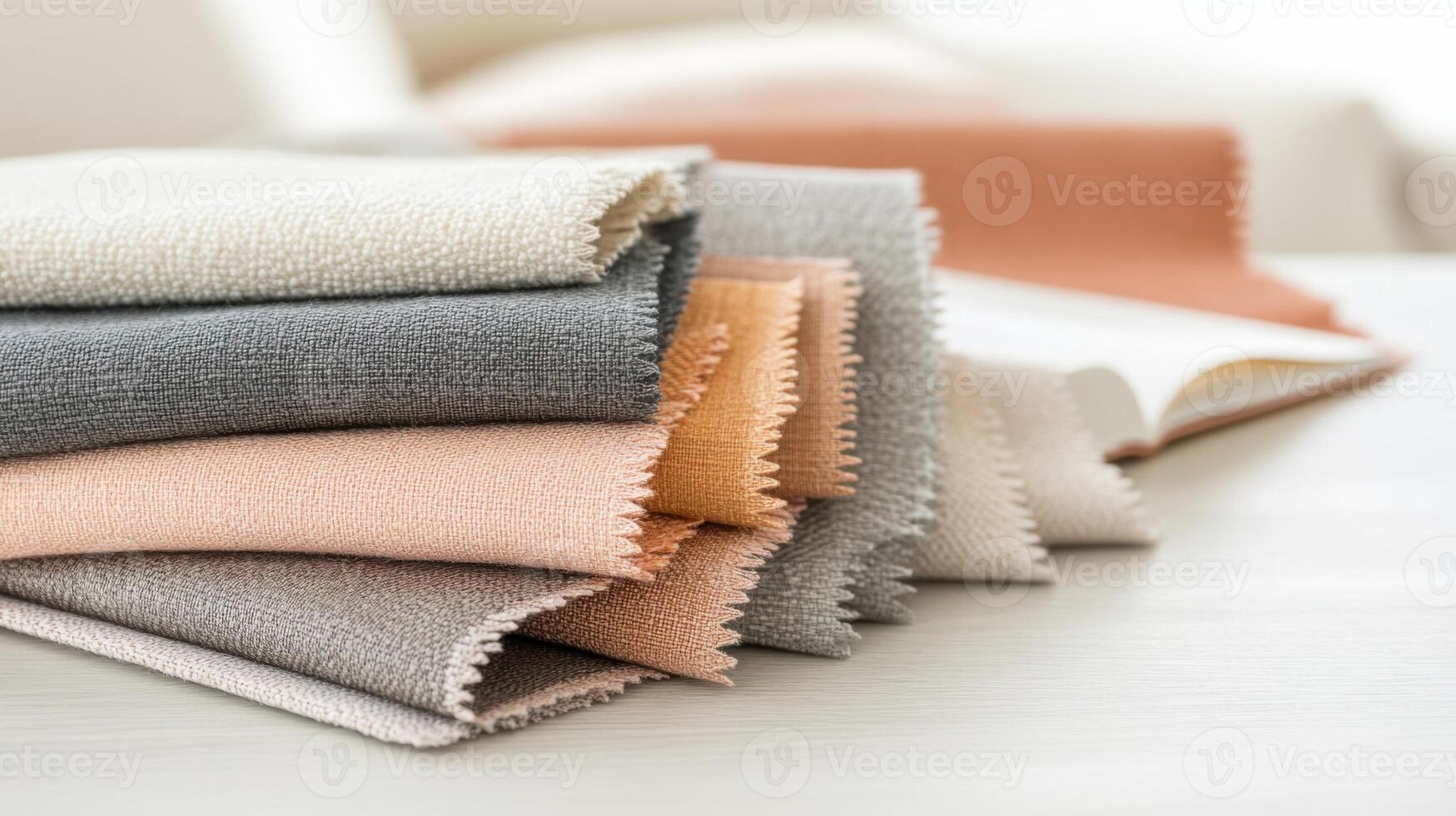 Designer workspace featuring Pantone swatches and fabric samples in blush and grey hues for refined creativity and inspiration photo