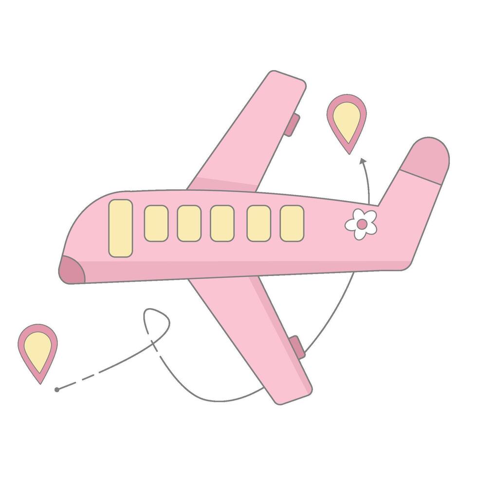 Pink Airplane Illustration - Cute Travel and Flight vector