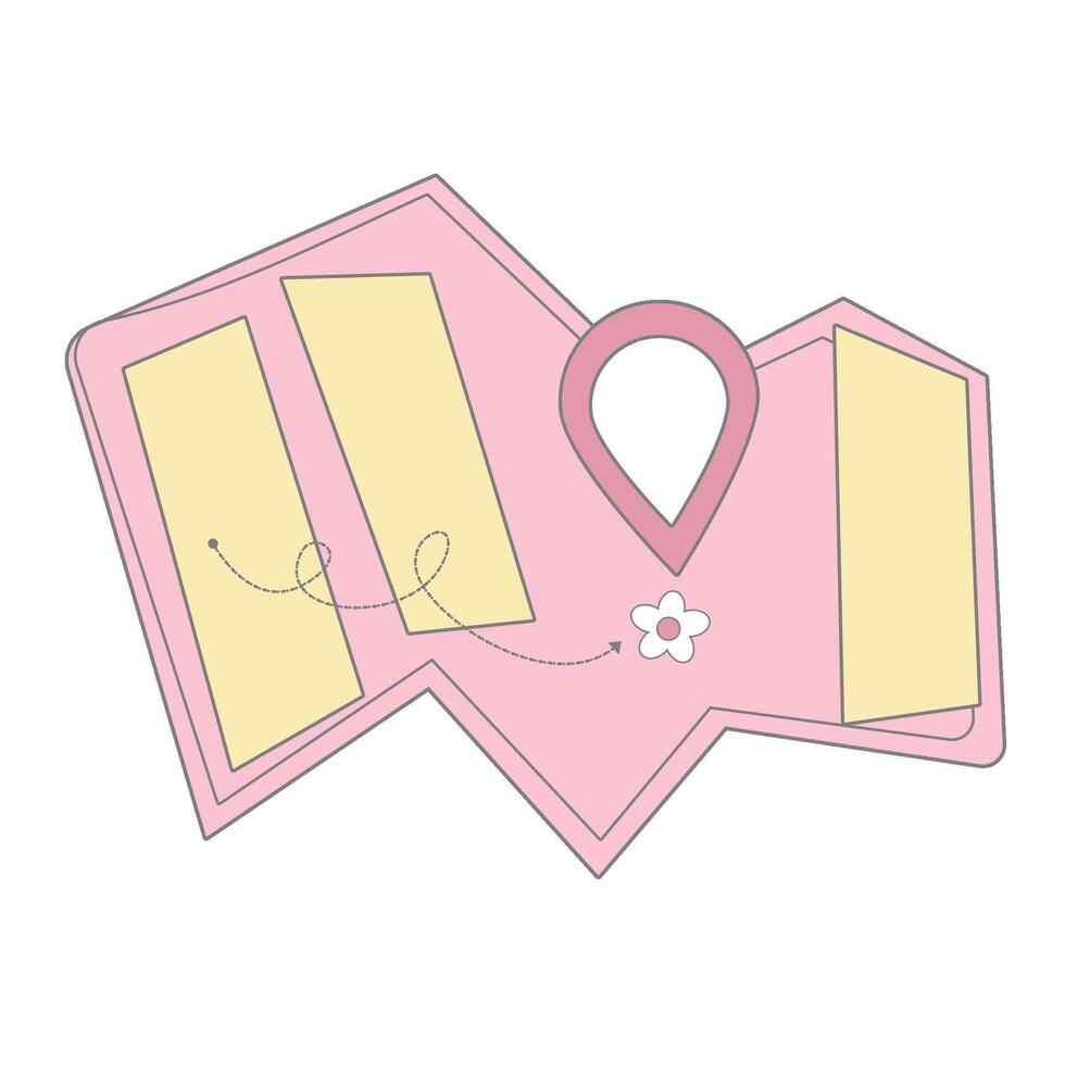 Kawaii Travel Map with Location Pin - Cute Navigation Illustration vector