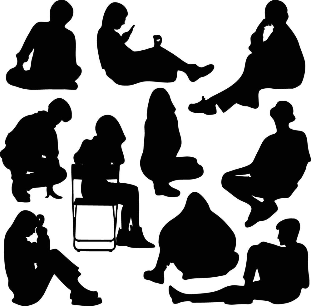 sitting people silhouettes, people shadows, flat, isolated graphics vector