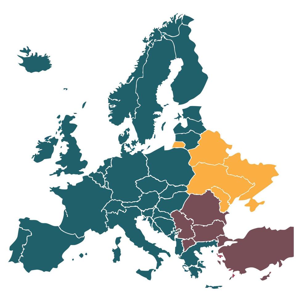 Colorful Europe Map with Solid Fills. vector