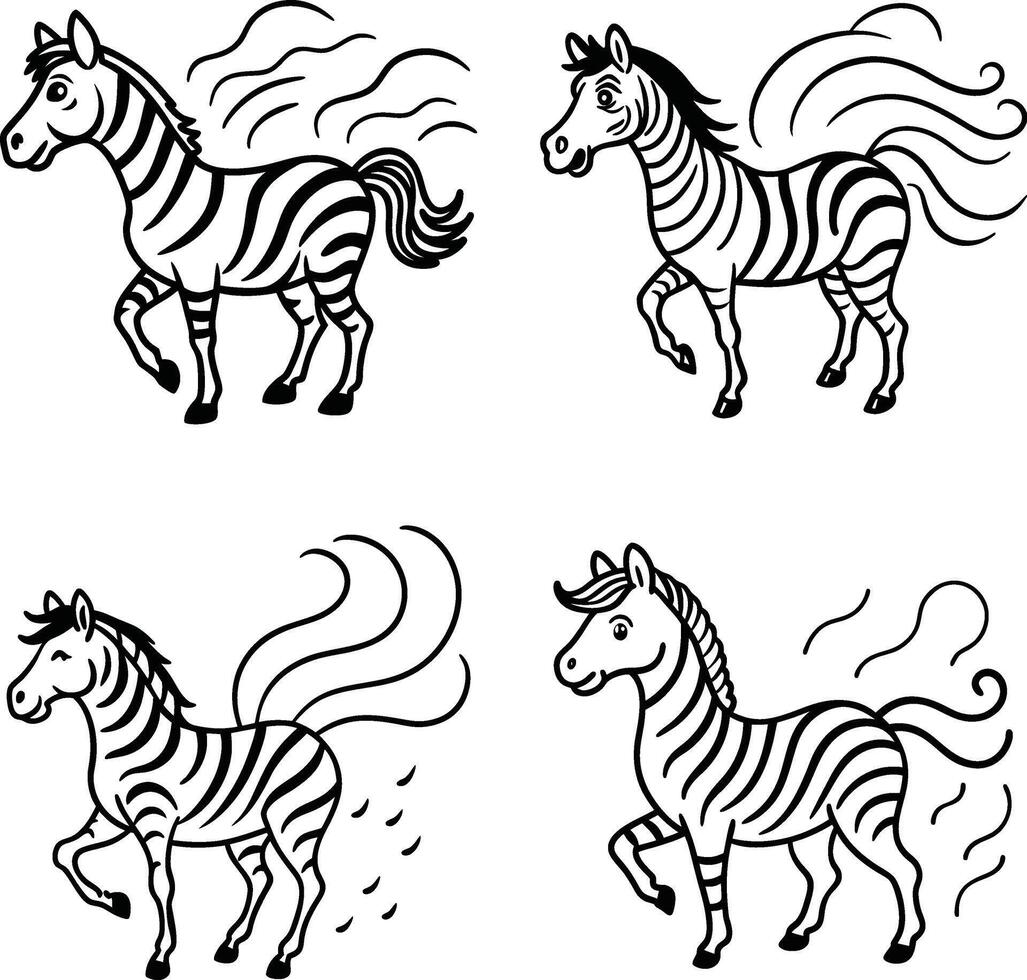Zebra 21 Art Illustration Set in Black and White Hand Drawn Animal Clipart vector