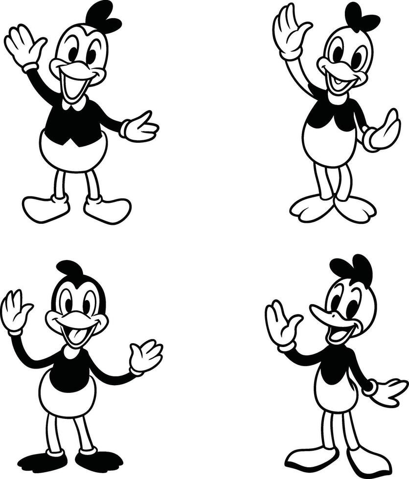 Black and White Duck Line Art Collection Cute Cartoon Illustration vector