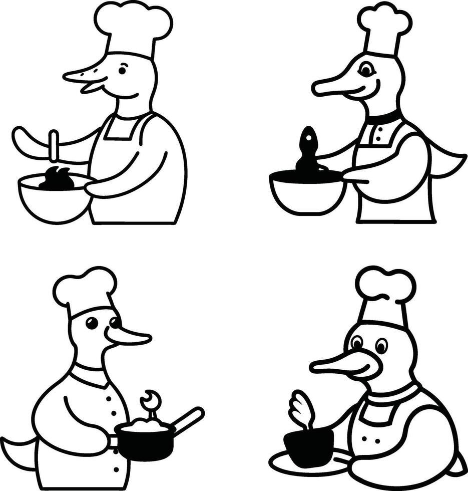 Cartoon Duck Line Art Set Black and White Illustration for Coloring vector