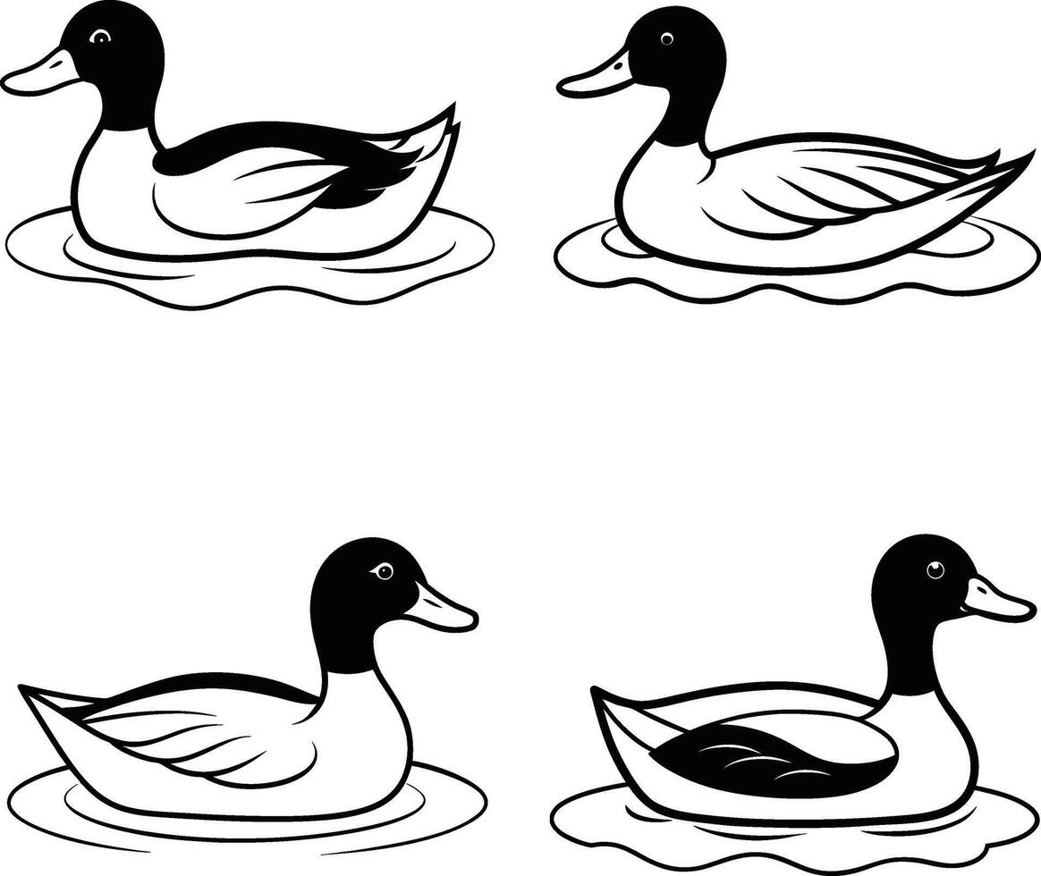 Black and White Cartoon Duck Sketch Collection for Coloring vector