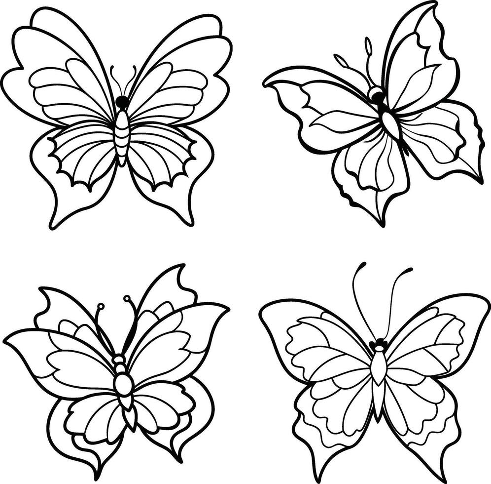 Hand Drawn Line Art Insect Illustrations Black and White Set Drawing Page vector