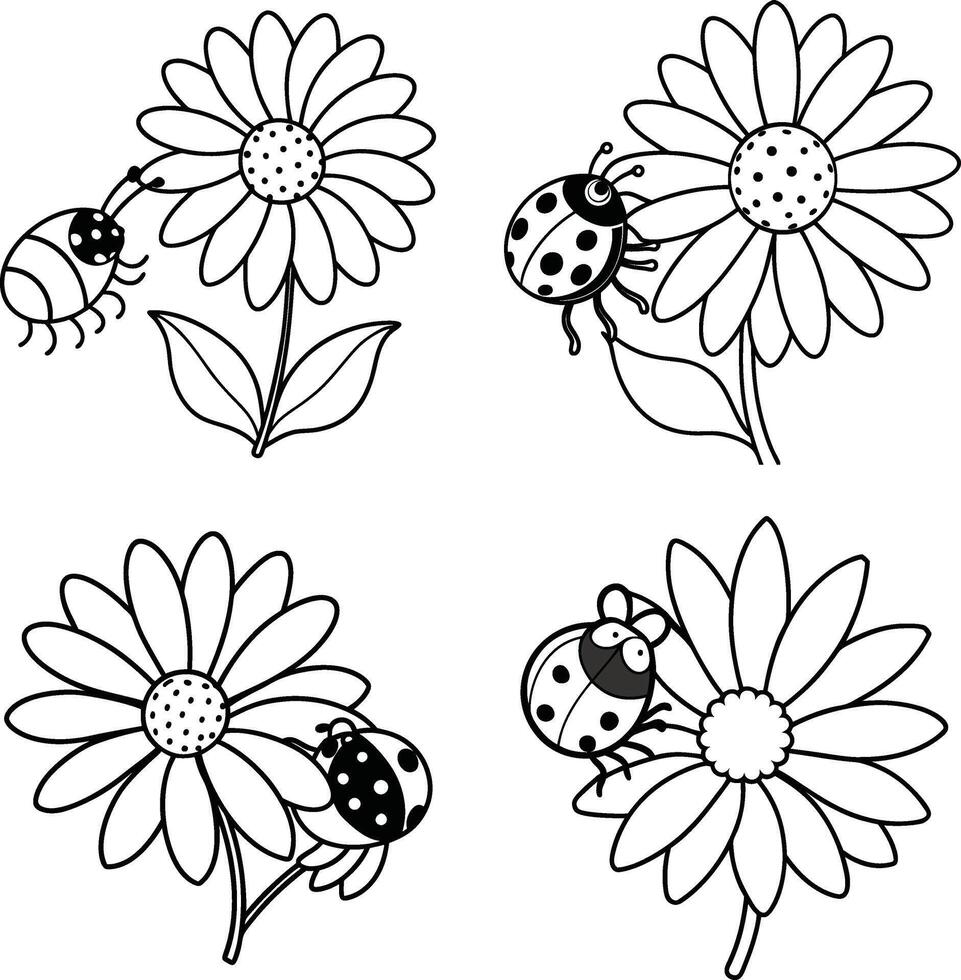 Black and White Hand Drawn Insect Illustrations Set Line Art Drawing Page vector
