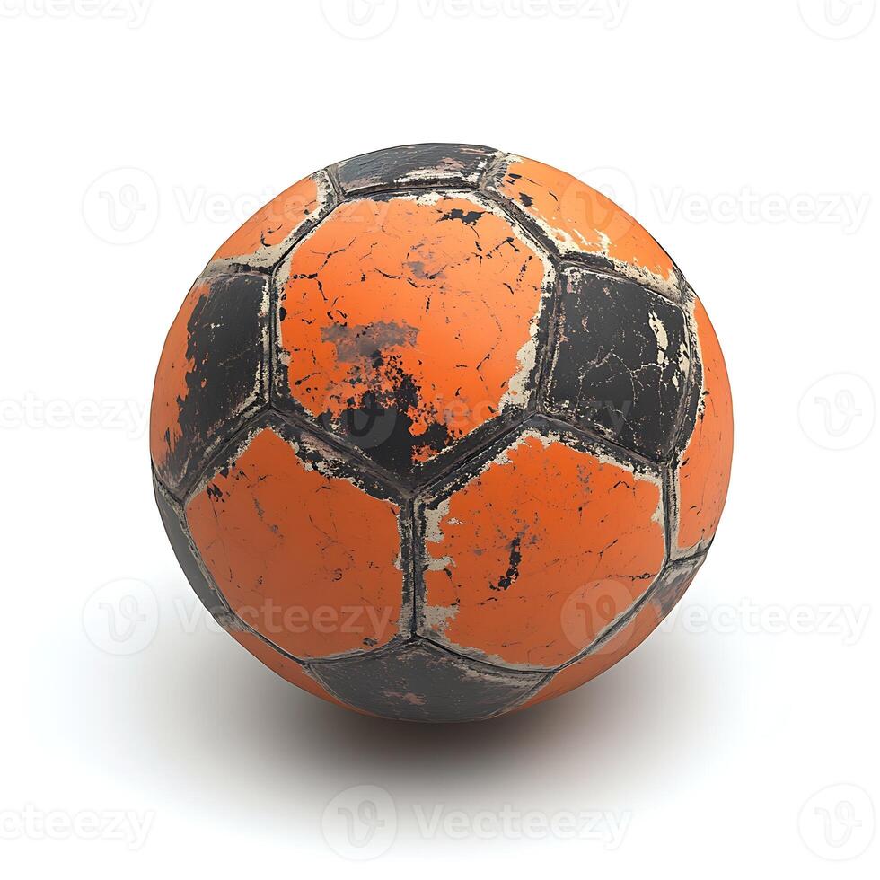 An orange and black soccer ball on a white background photo