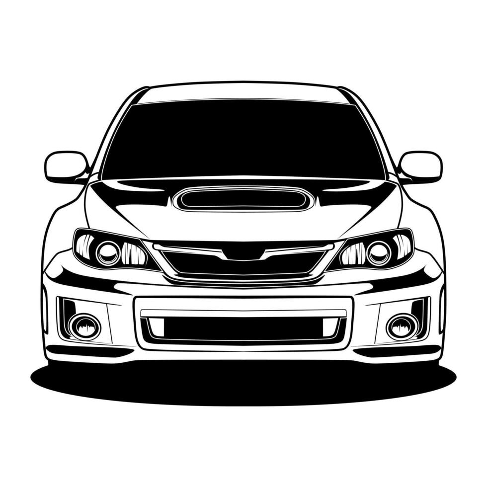 Front view black and white drawing of rally car vector
