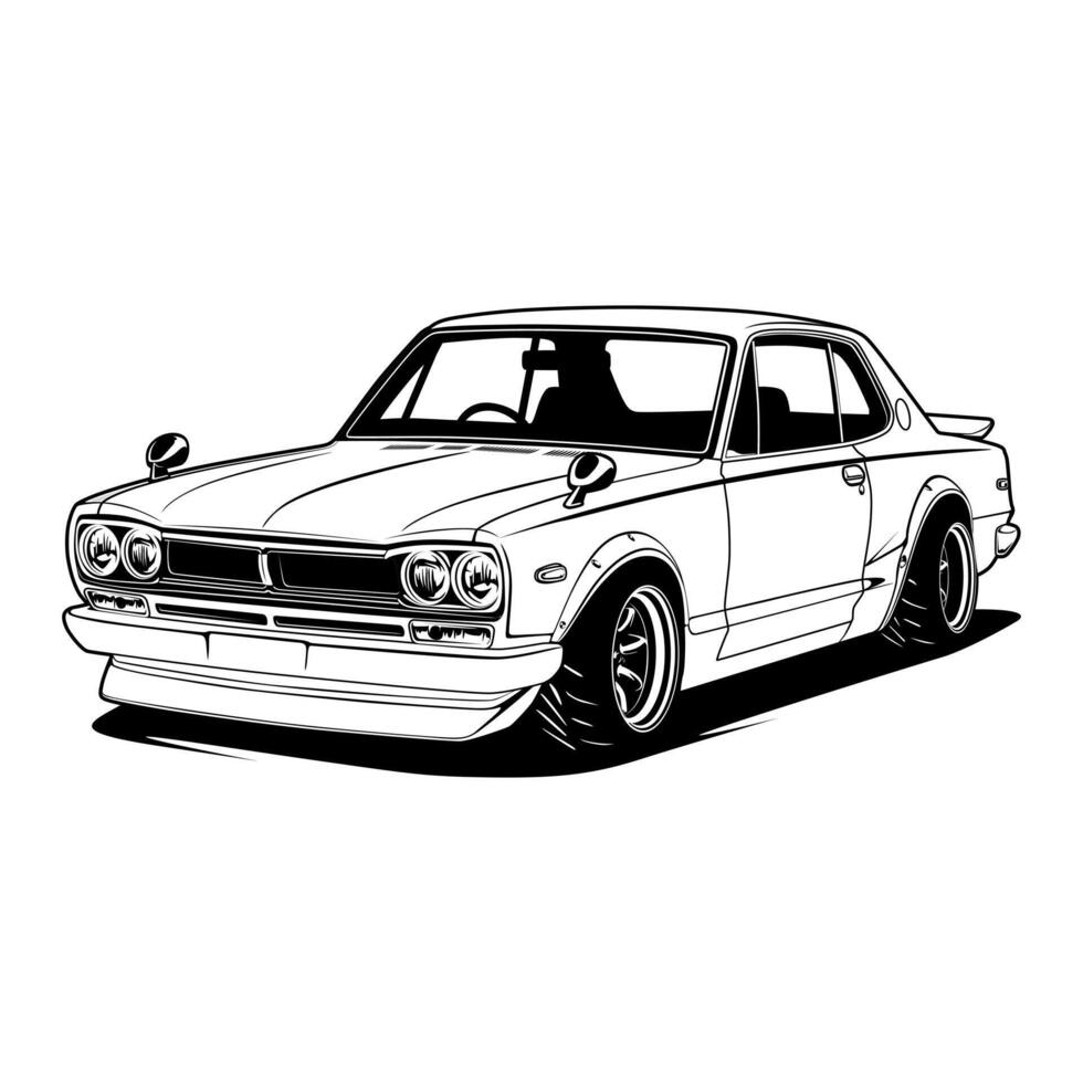 Black and white illustration of retro classic Japan's car vector