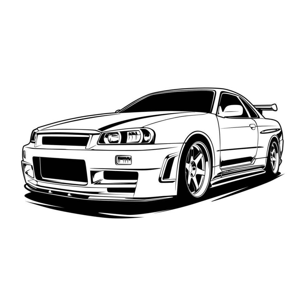 Cartoon black and white drawing of a car vector