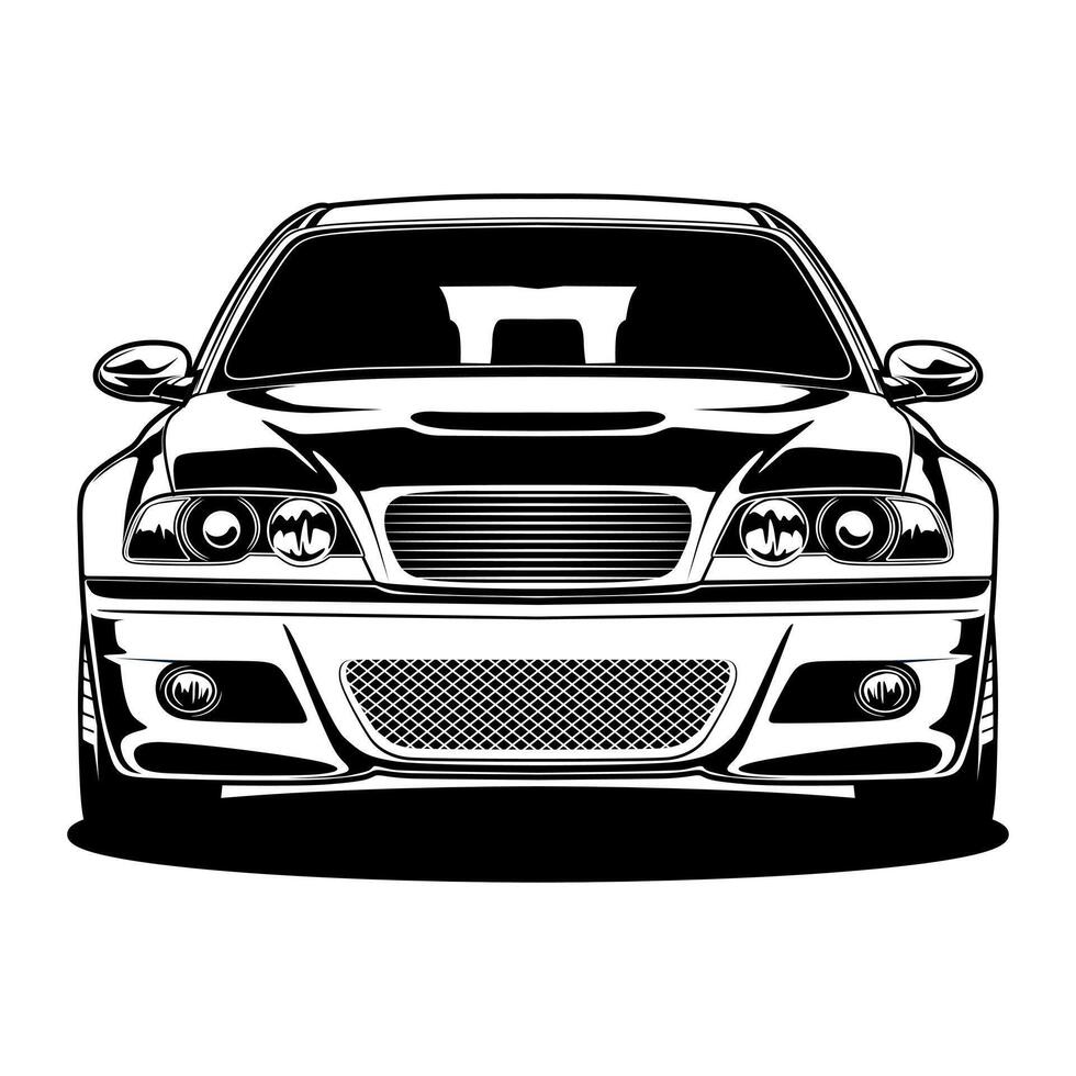 A black and white drawing of a European sports car vector