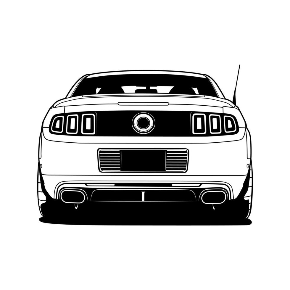 Rear view illustration of American's V8 muscle car vector