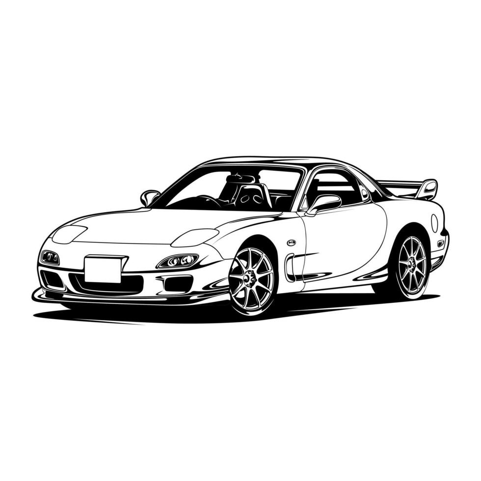 A drawing of a Japan's rotary engine sports car vector