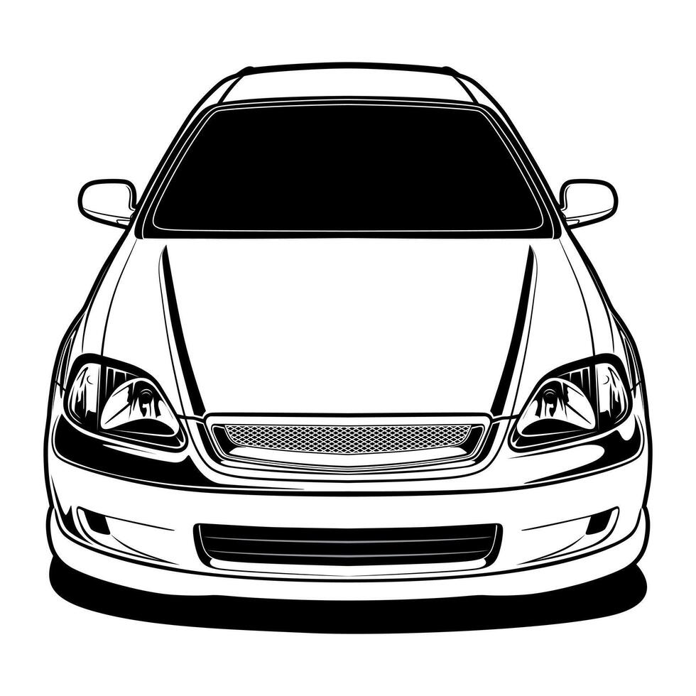 black and white drawing of Japanese hatchback car vector