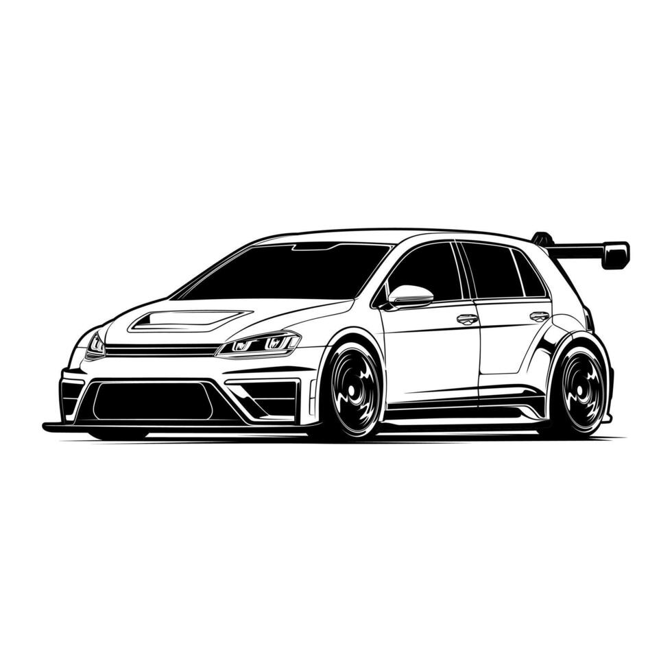 A black and white drawing of a German's hatchback car vector
