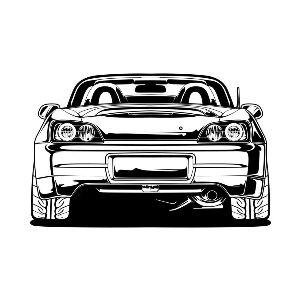 A black and white drawing of convertible Japan's car vector