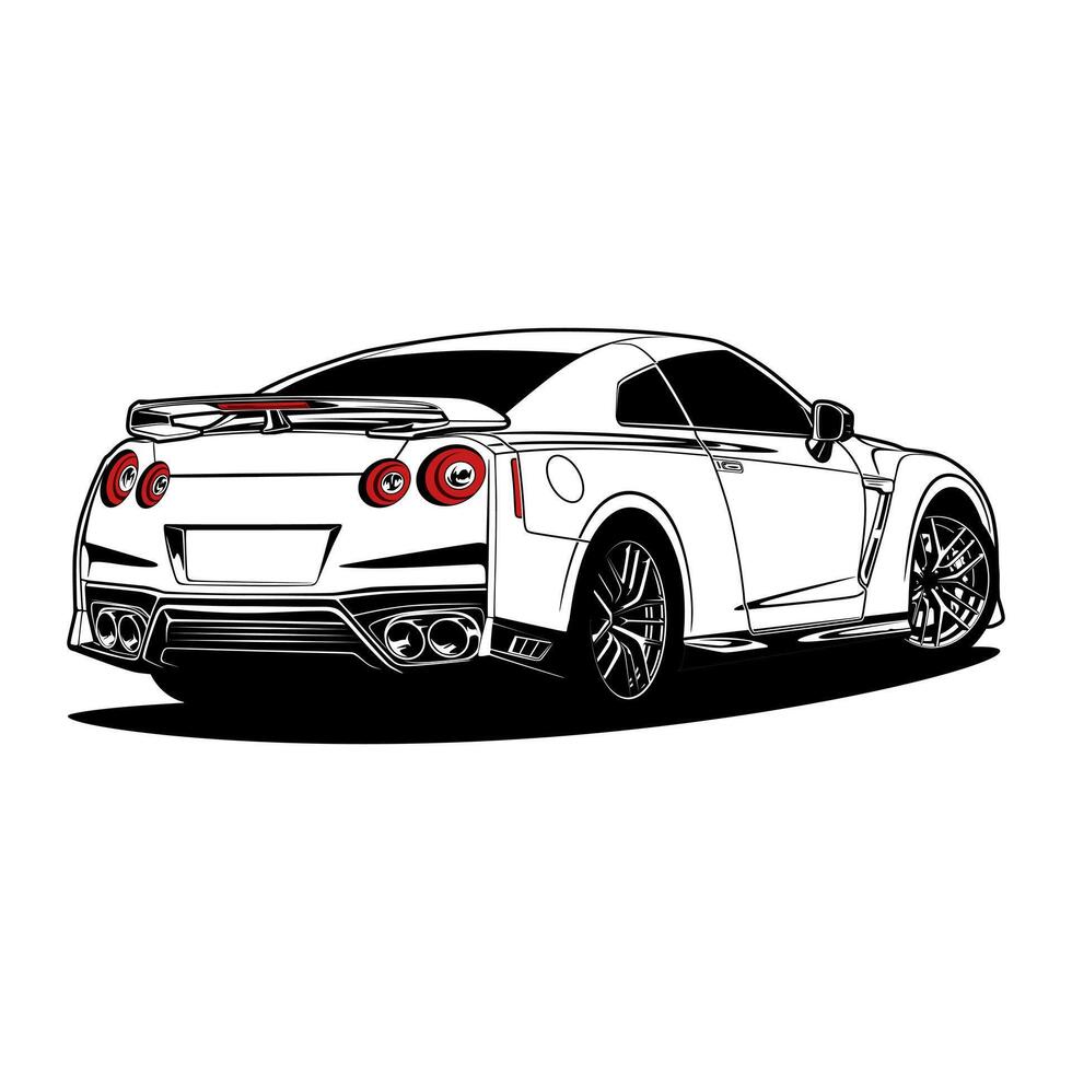 A black and white drawing of a Japan's super car vector