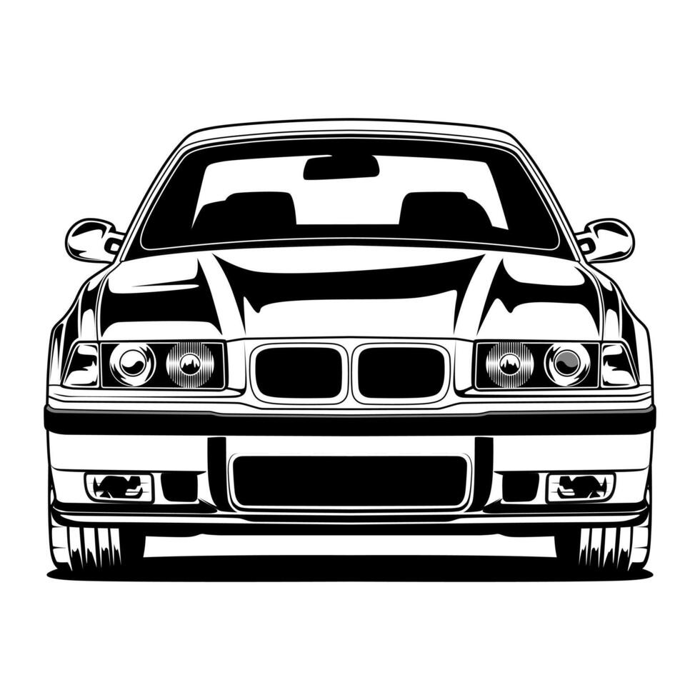 A black and white drawing of a 80's sports car vector