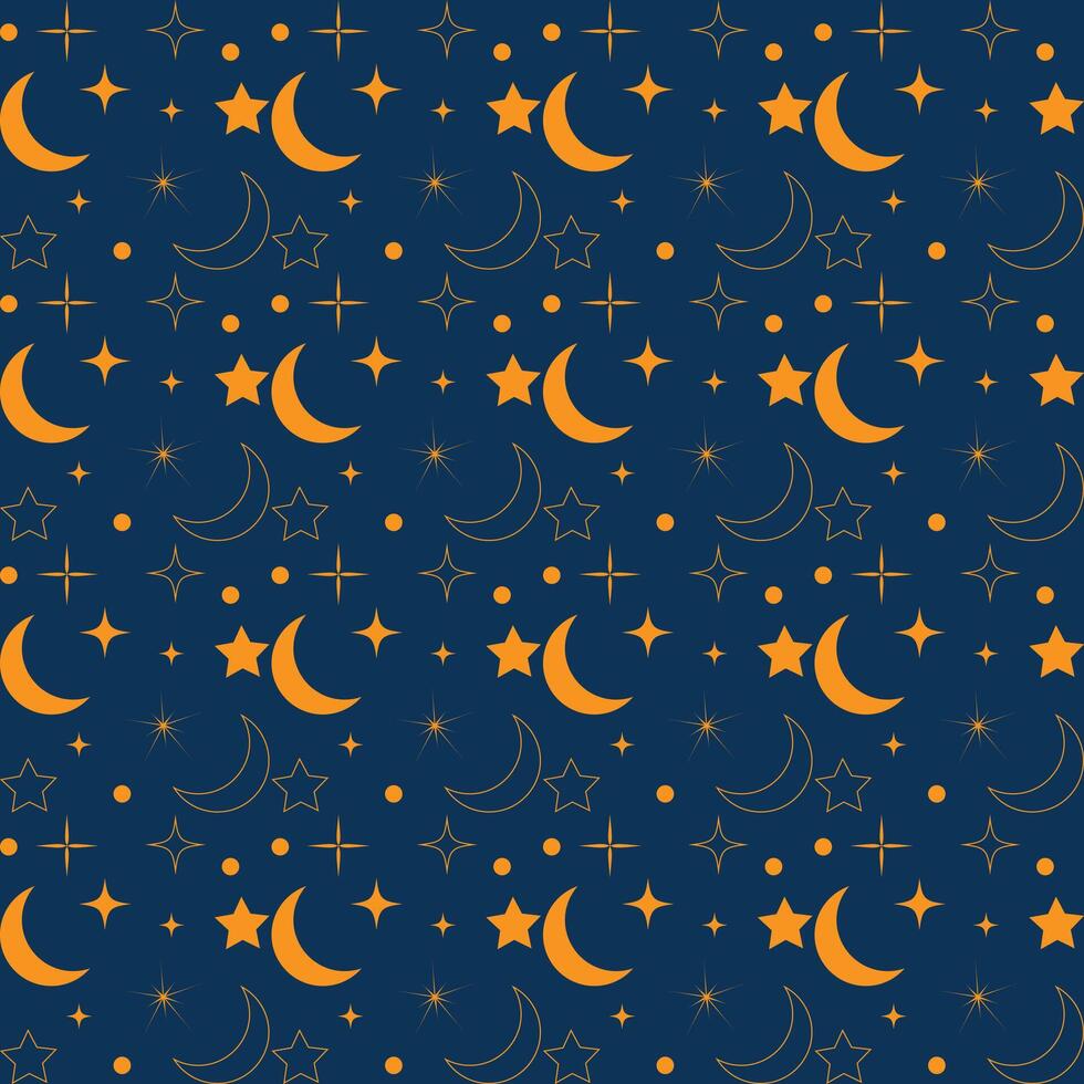 Seamless pattern with cartoon stars and moon vector