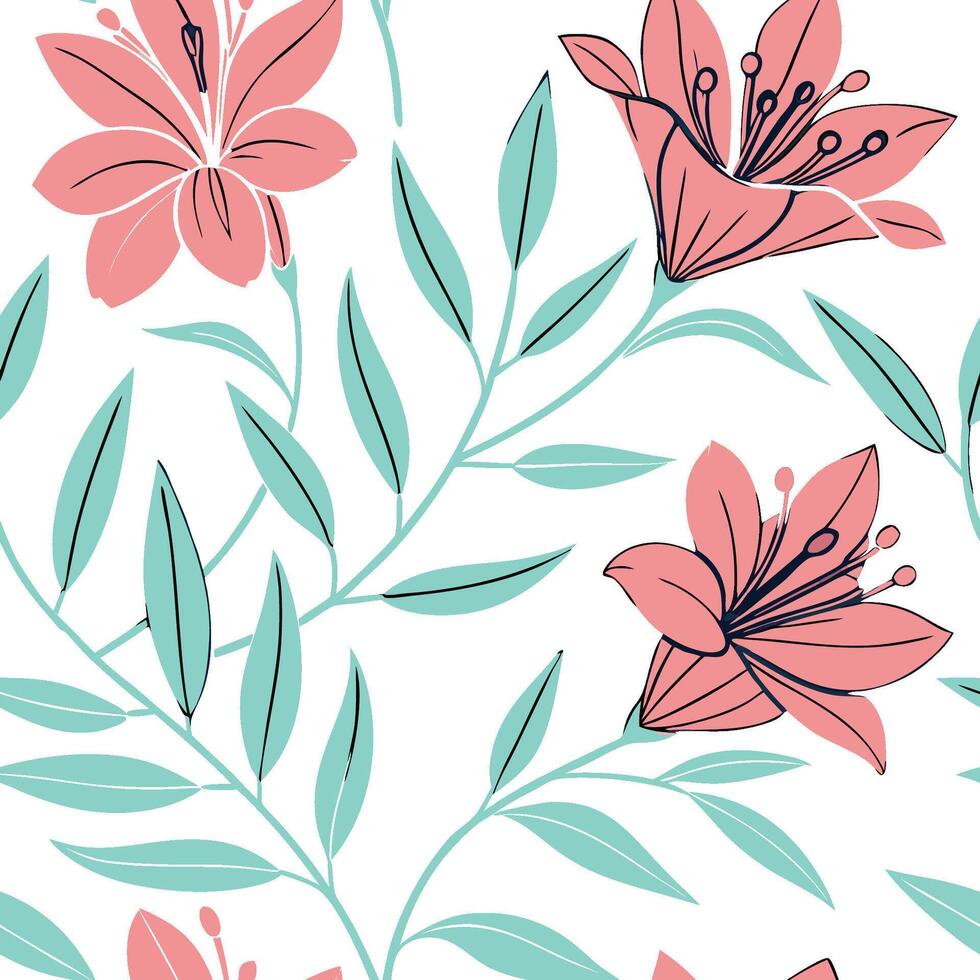Elegant Pastel Pink Lily Flowers Seamless Pattern Design Pretty Floral Background Textile Print vector