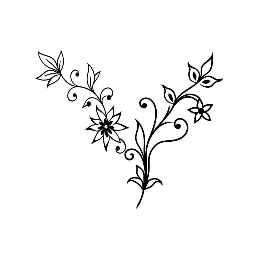 This black and white graphic showcases an intricate floral design. vector